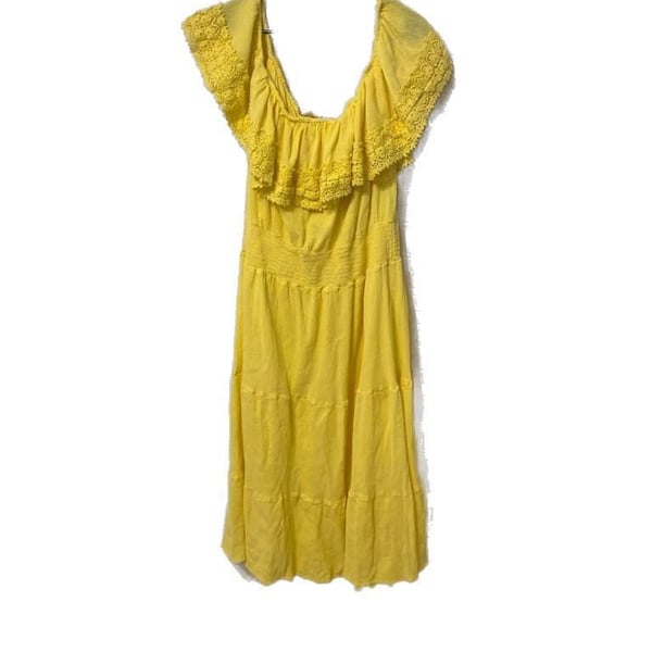 Anthony Richards Yellow Cotton Lace Trim Ruffle Off-The-Shoulder Dress Size 3X