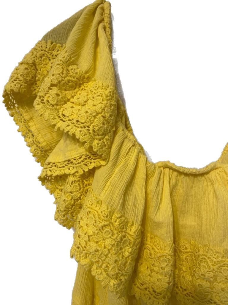 Anthony Richards Yellow Cotton Lace Trim Ruffle Off-The-Shoulder Dress Size 3X 7