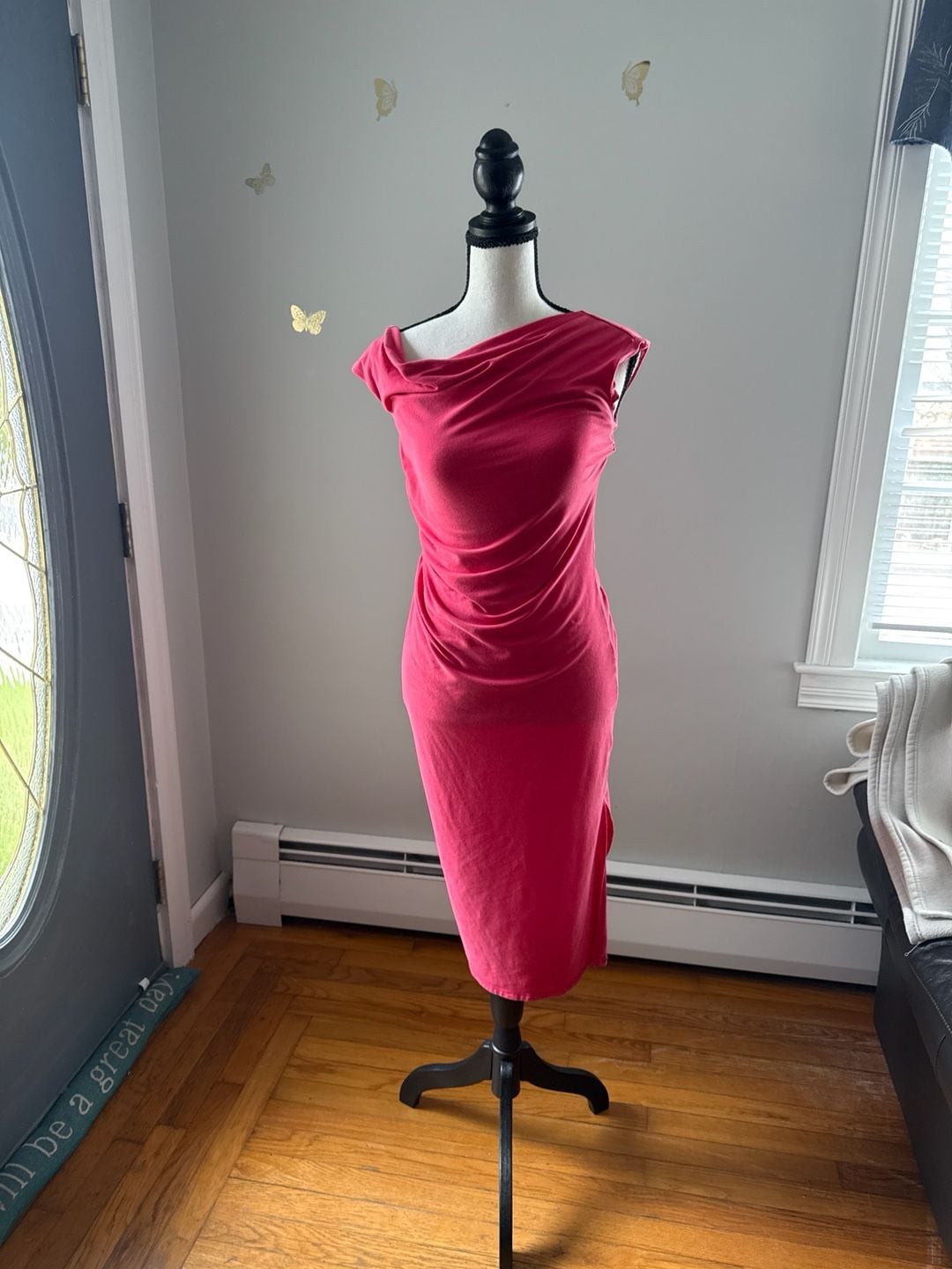 A New Day Pink Sleeveless Draped Neck Midi Dress Size XS 3