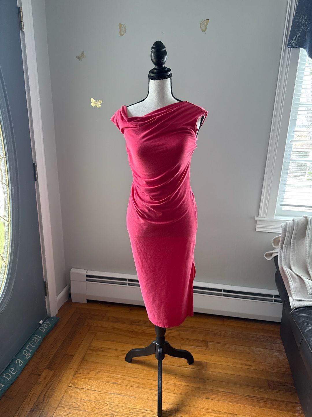 A New Day Pink Sleeveless Draped Neck Midi Dress Size XS 4