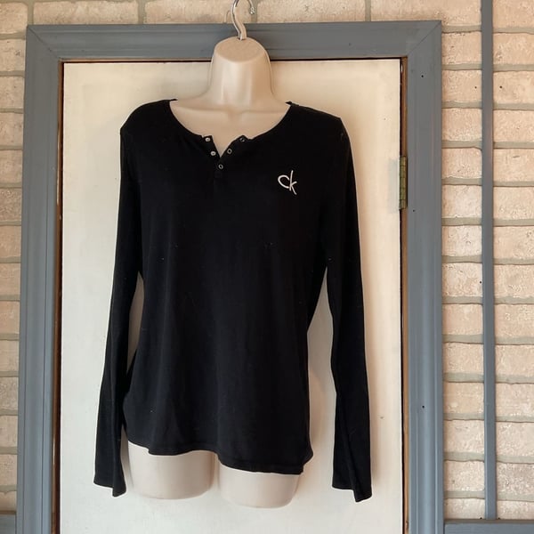 Calvin Klein Sleepwear Ribbed Henley Long Sleeve Shirt Black Size M