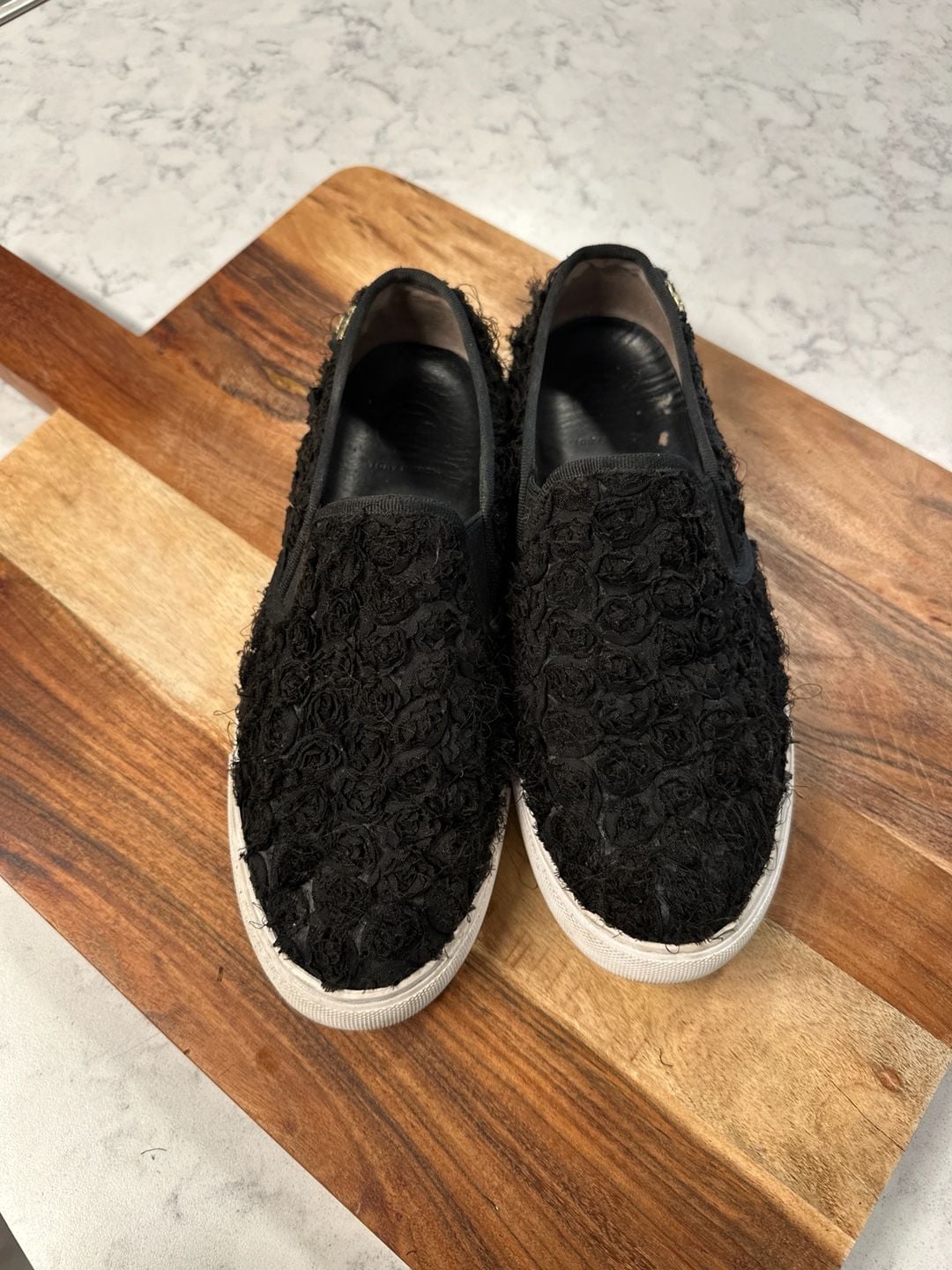 Tory Burch Black Rosette Floral Textured Slip-On Sneakers 2