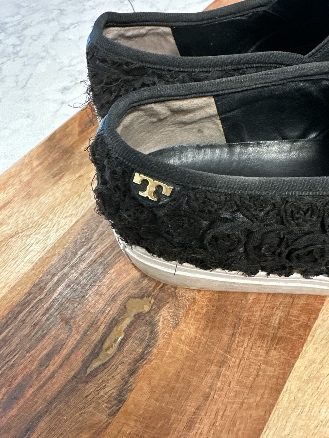 Tory Burch Black Rosette Floral Textured Slip-On Sneakers 3