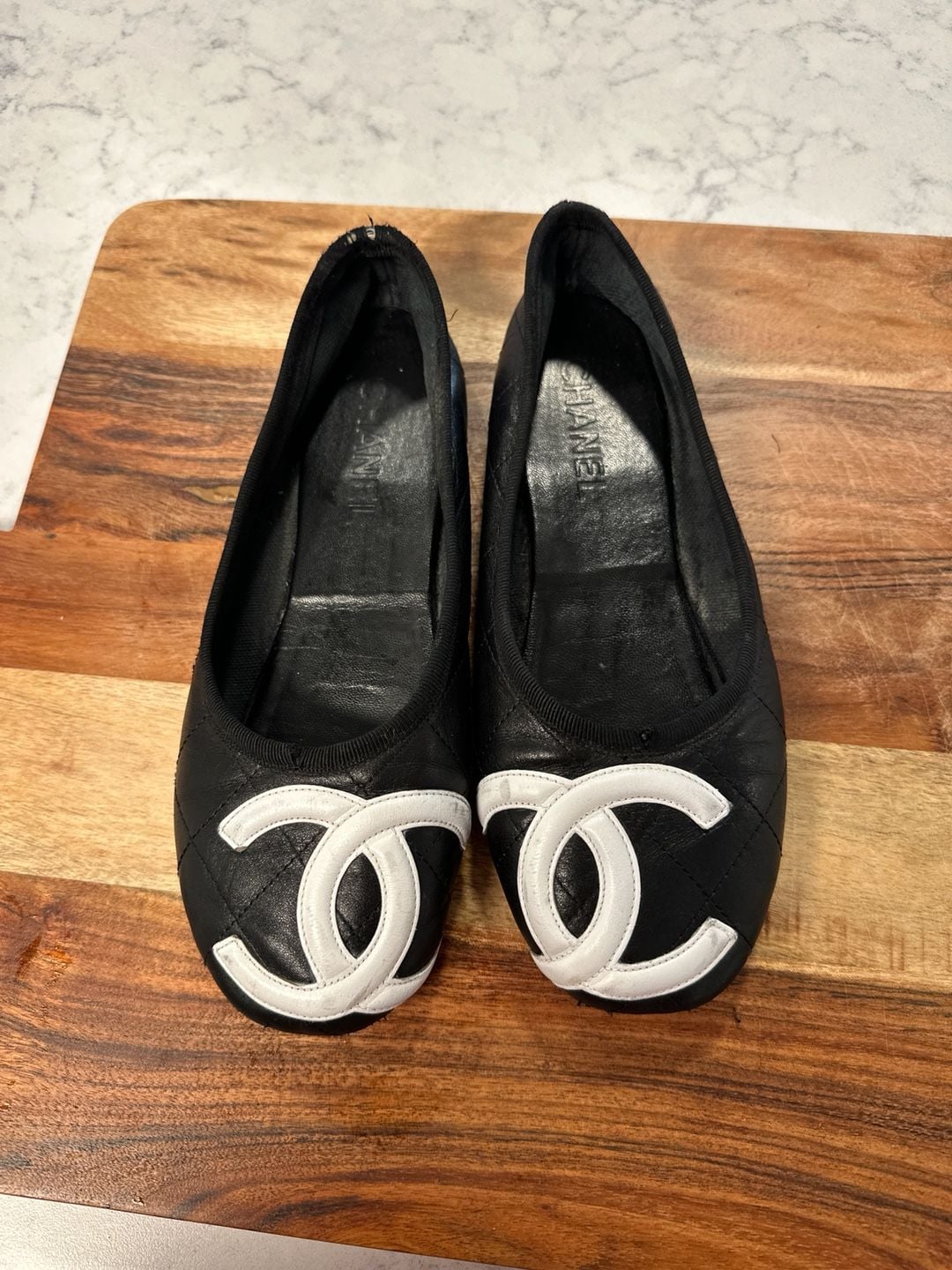 Chanel Quilted Leather Ballet Flats with Large CC Logo 2