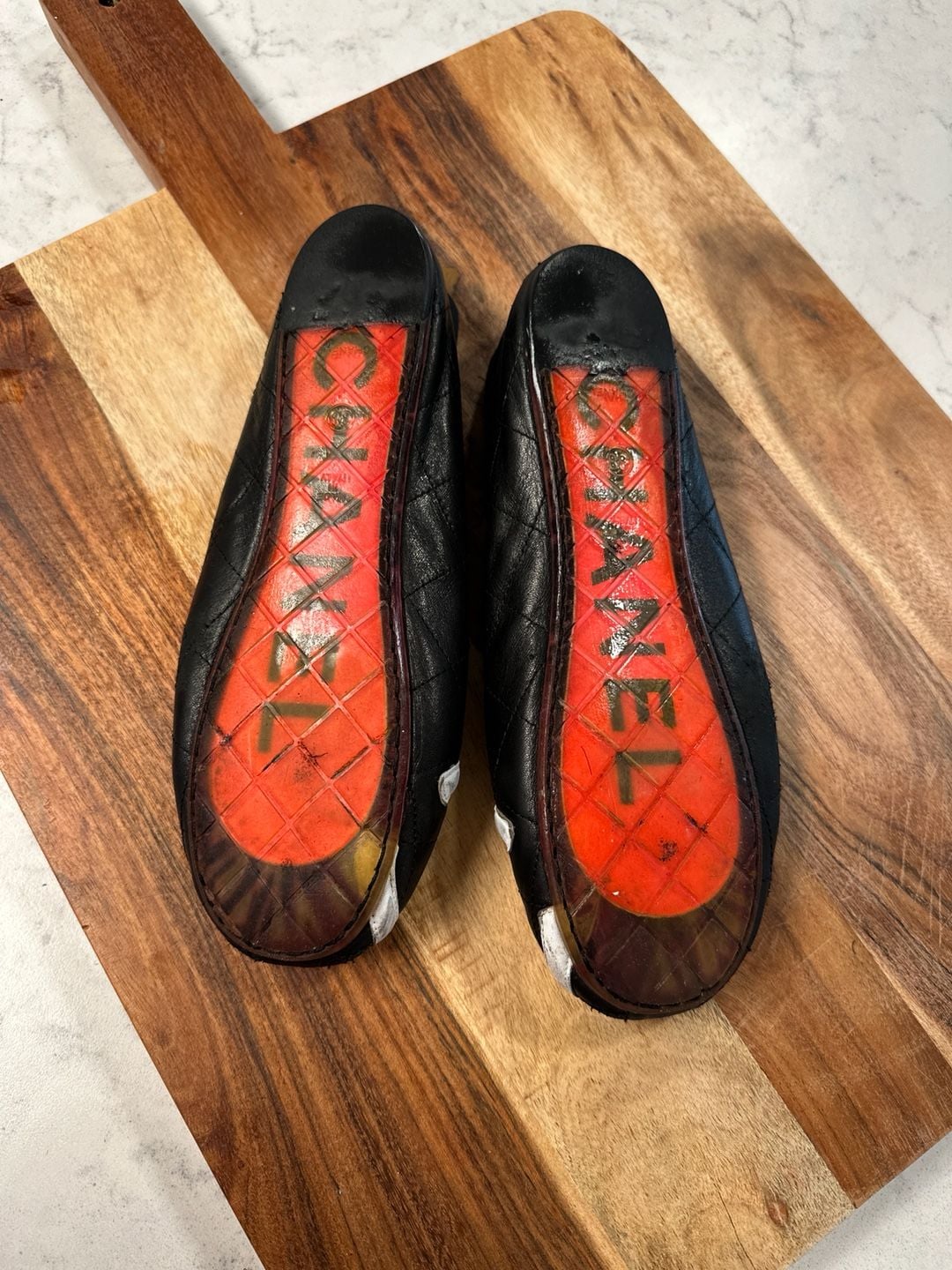 Chanel Quilted Leather Ballet Flats with Large CC Logo 4