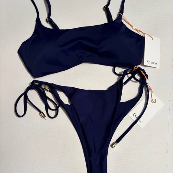 Quince Navy Recycled Nylon Scoop Neck Bikini Set Size M