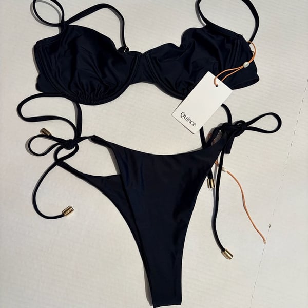 Quince Black Italian Demi Underwire Bikini Set, Size M