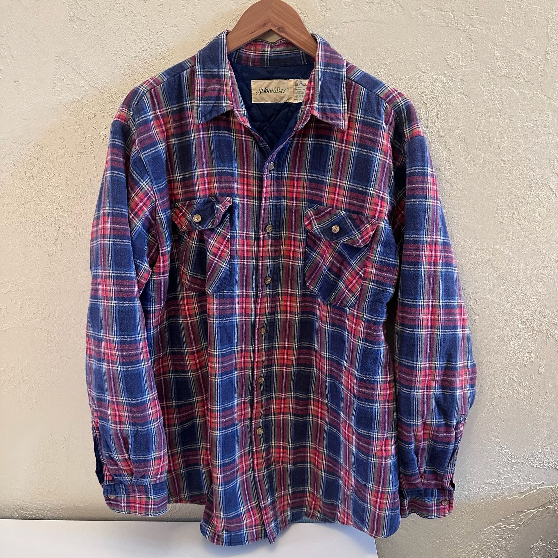St. John's Bay Vintage Quilted Lined Plaid Flannel Shirt Jacket XL-Tall 2