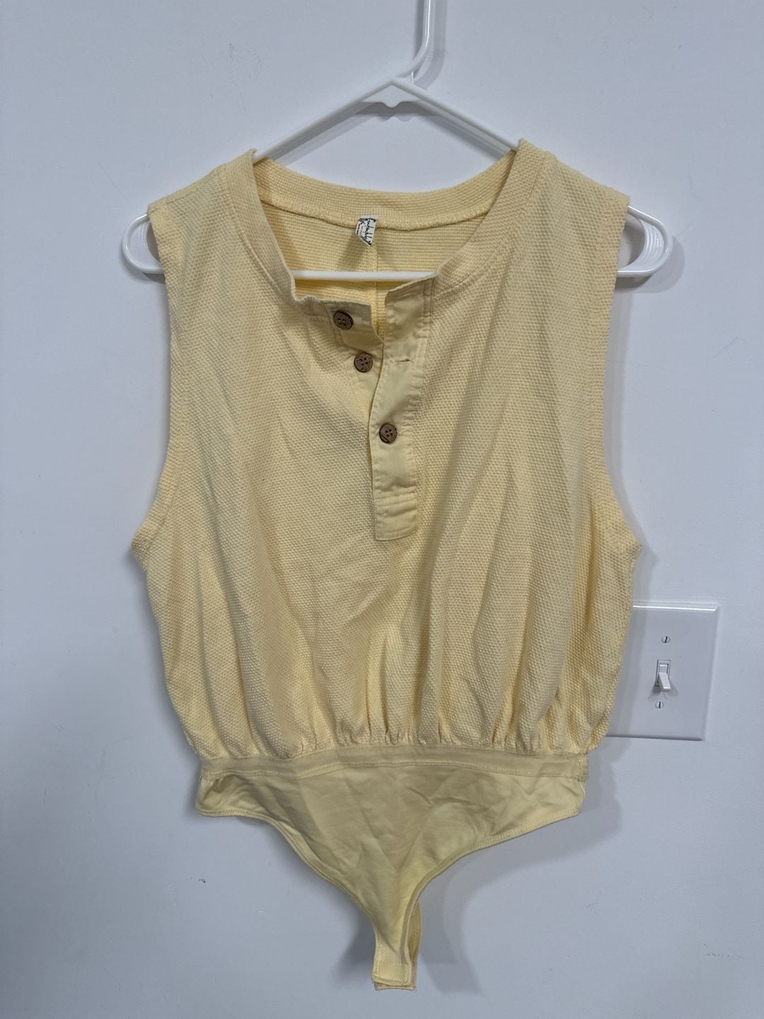 Free People Intimately One of the Boys Sleeveless Waffle Henley Bodysuit Yellow Size S 3