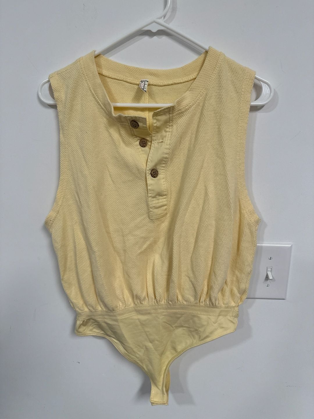 Free People Intimately One of the Boys Sleeveless Waffle Henley Bodysuit Yellow Size S 4