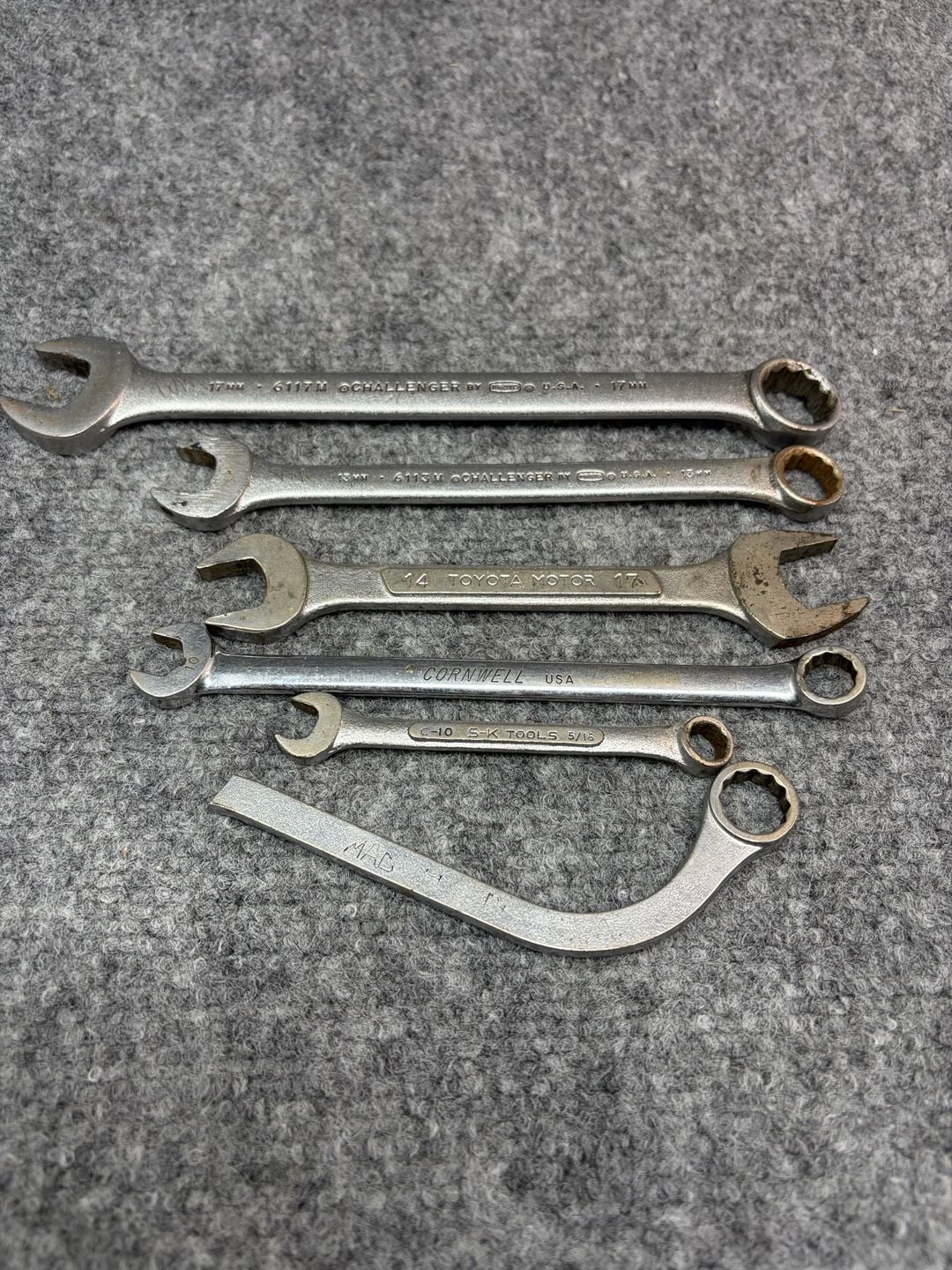 6pc Vintage Wrench Lot - Mac Tools S 161, Proto Challenger, Cornwell, S-K,Toyota 1