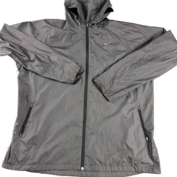 Nike Running Lightweight Hooded Windbreaker Jacket Grey Grid Pattern
