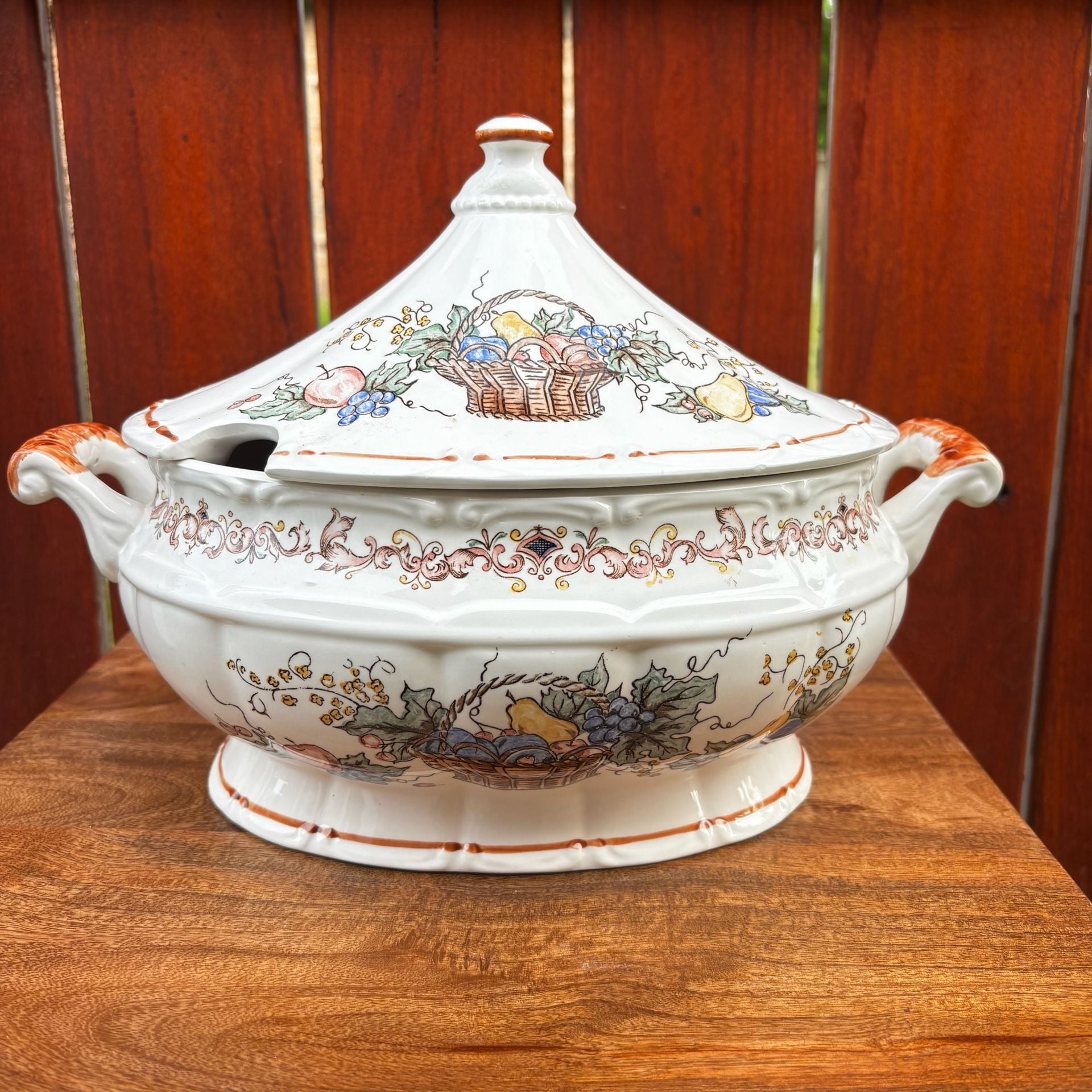 Vintage Harvest Fruit Basket Ceramic Soup Tureen with Lid 1
