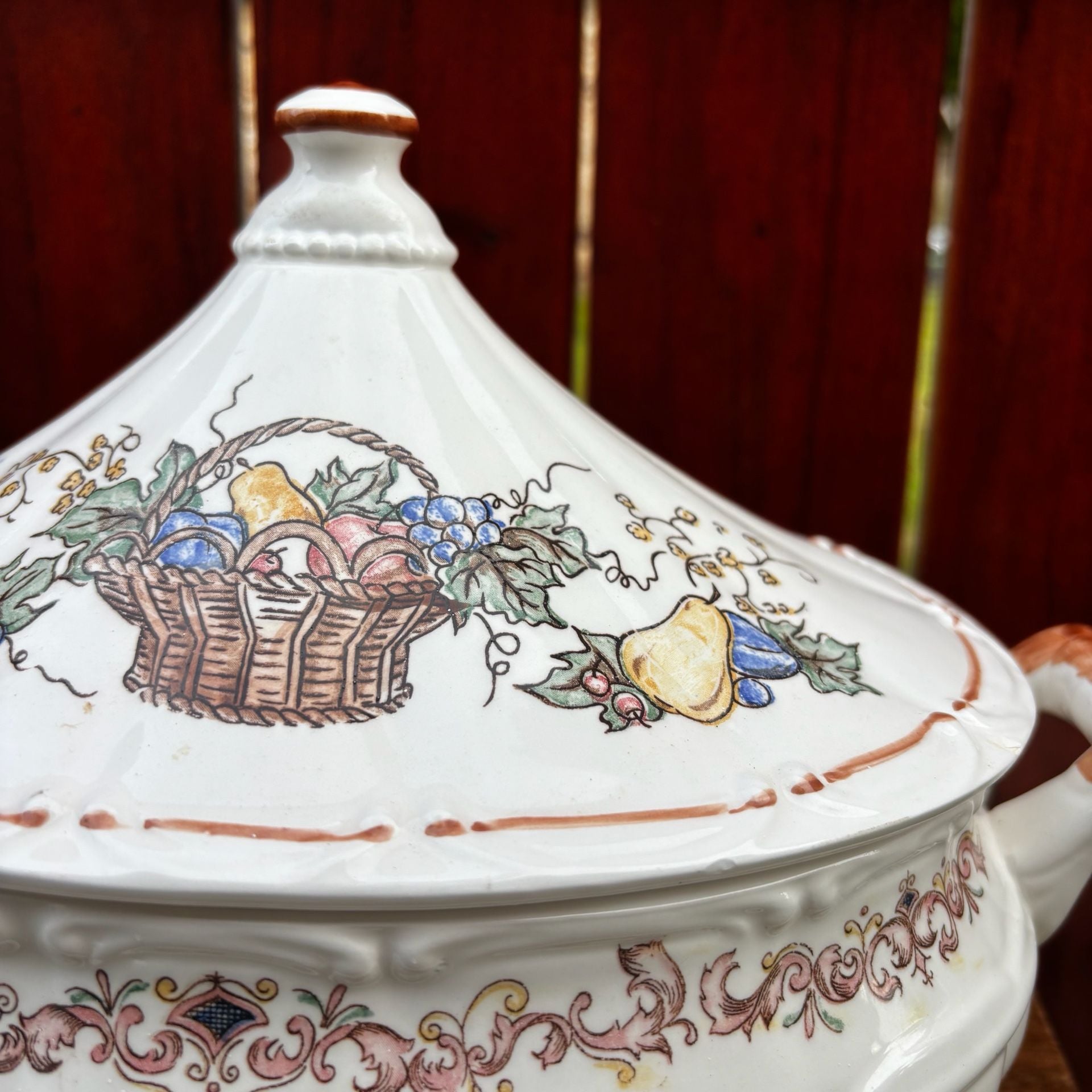 Vintage Harvest Fruit Basket Ceramic Soup Tureen with Lid 2
