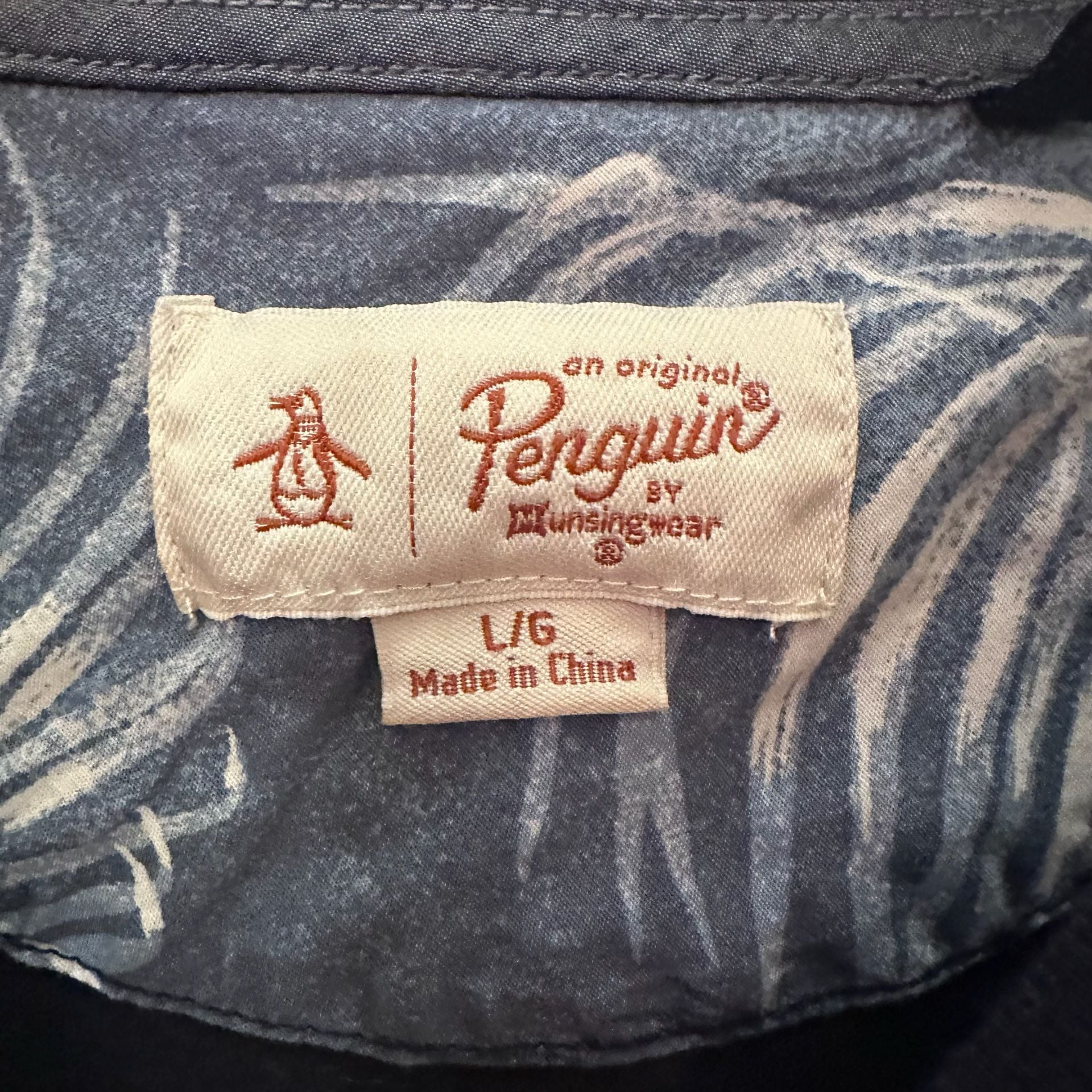 Original Penguin Navy Blue Tropical Print Pocket T-Shirt Size Large 3