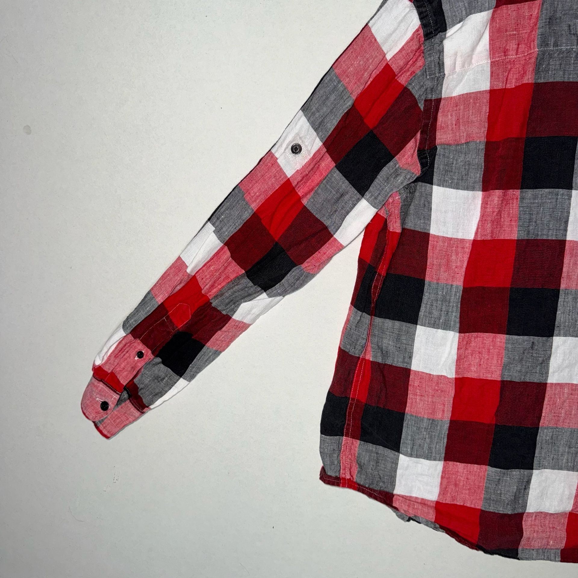 Lauren Ralph Lauren Red Black White Buffalo Plaid Linen Button Down Shirt Size S 9