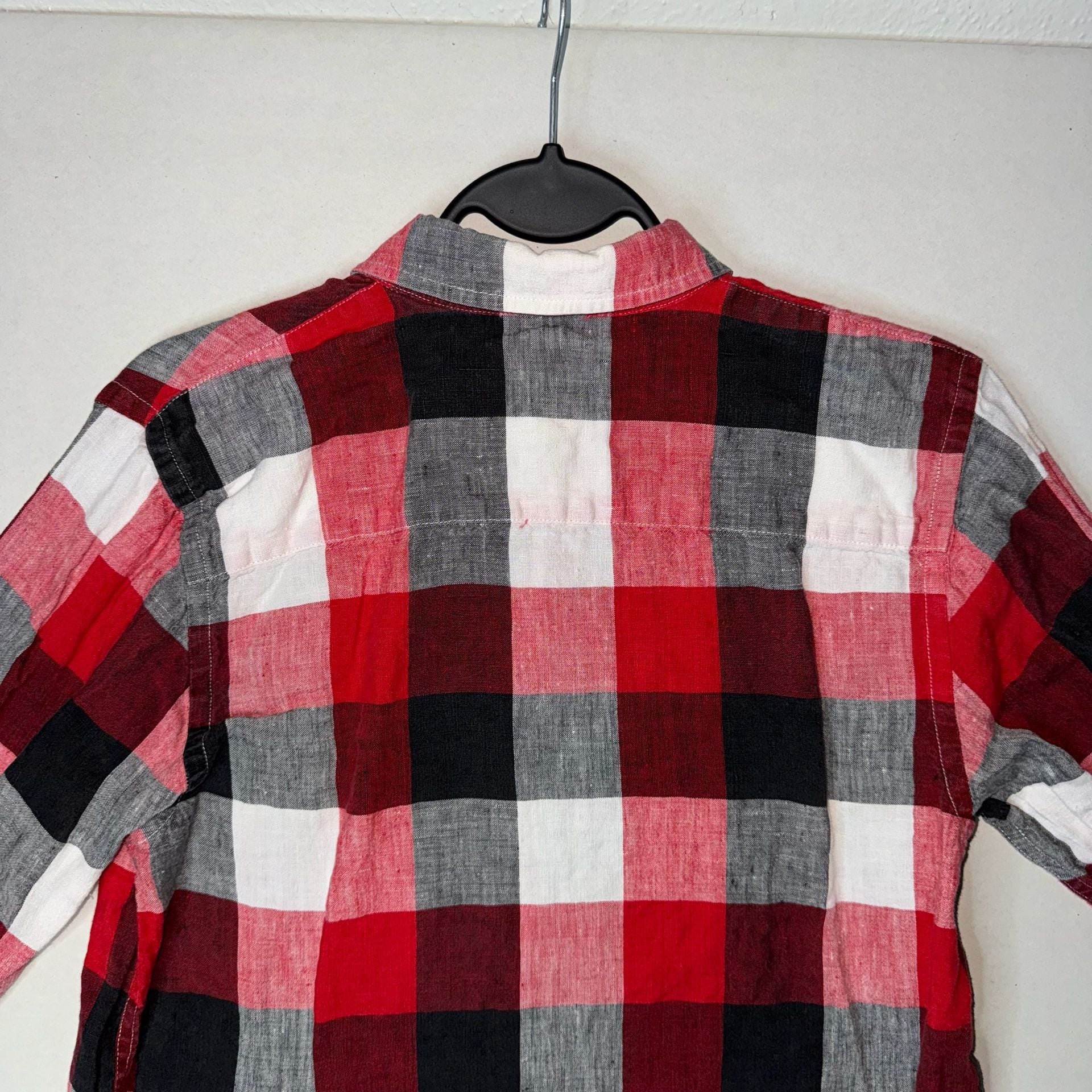 Lauren Ralph Lauren Red Black White Buffalo Plaid Linen Button Down Shirt Size S 8