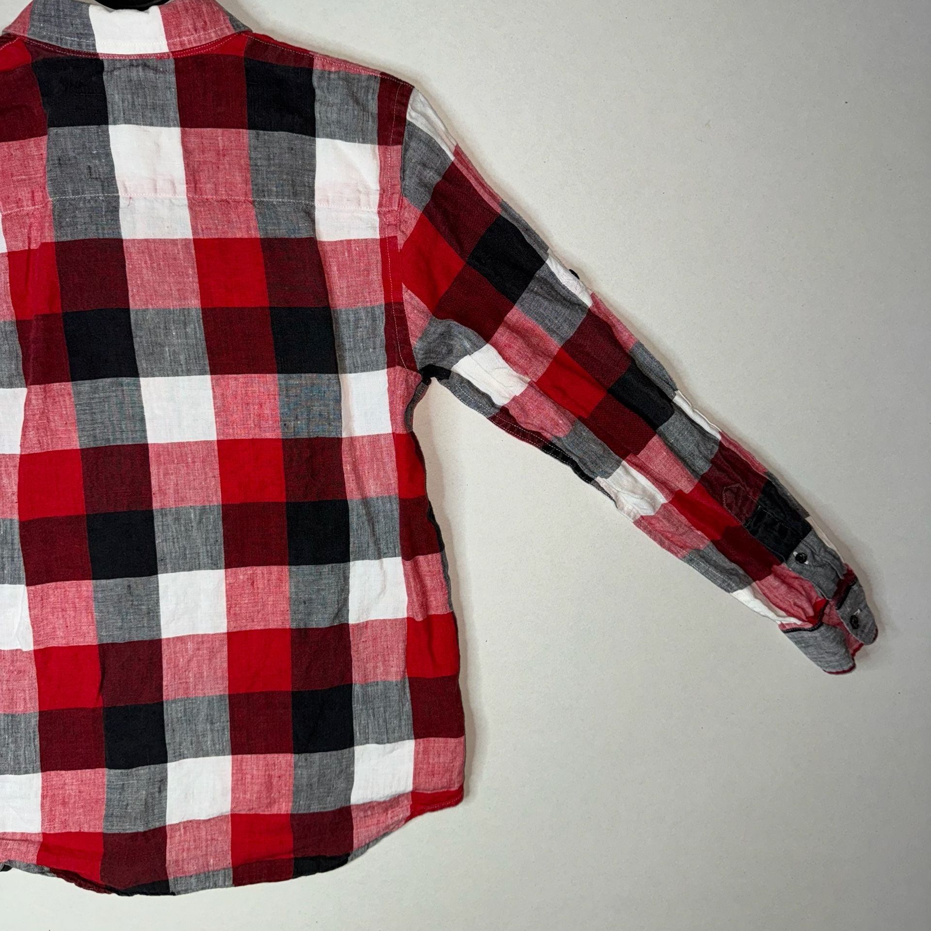 Lauren Ralph Lauren Red Black White Buffalo Plaid Linen Button Down Shirt Size S 10