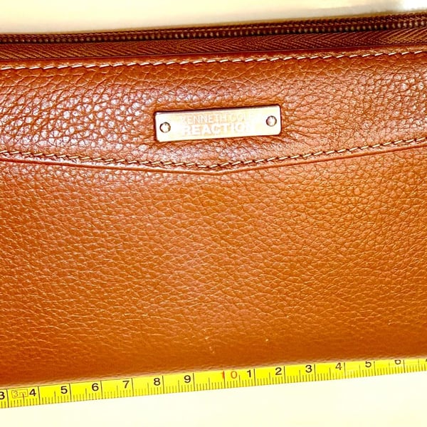 Kenneth Cole Reaction Brown Pebble Genuine Leather Zip Around Continental Wallet