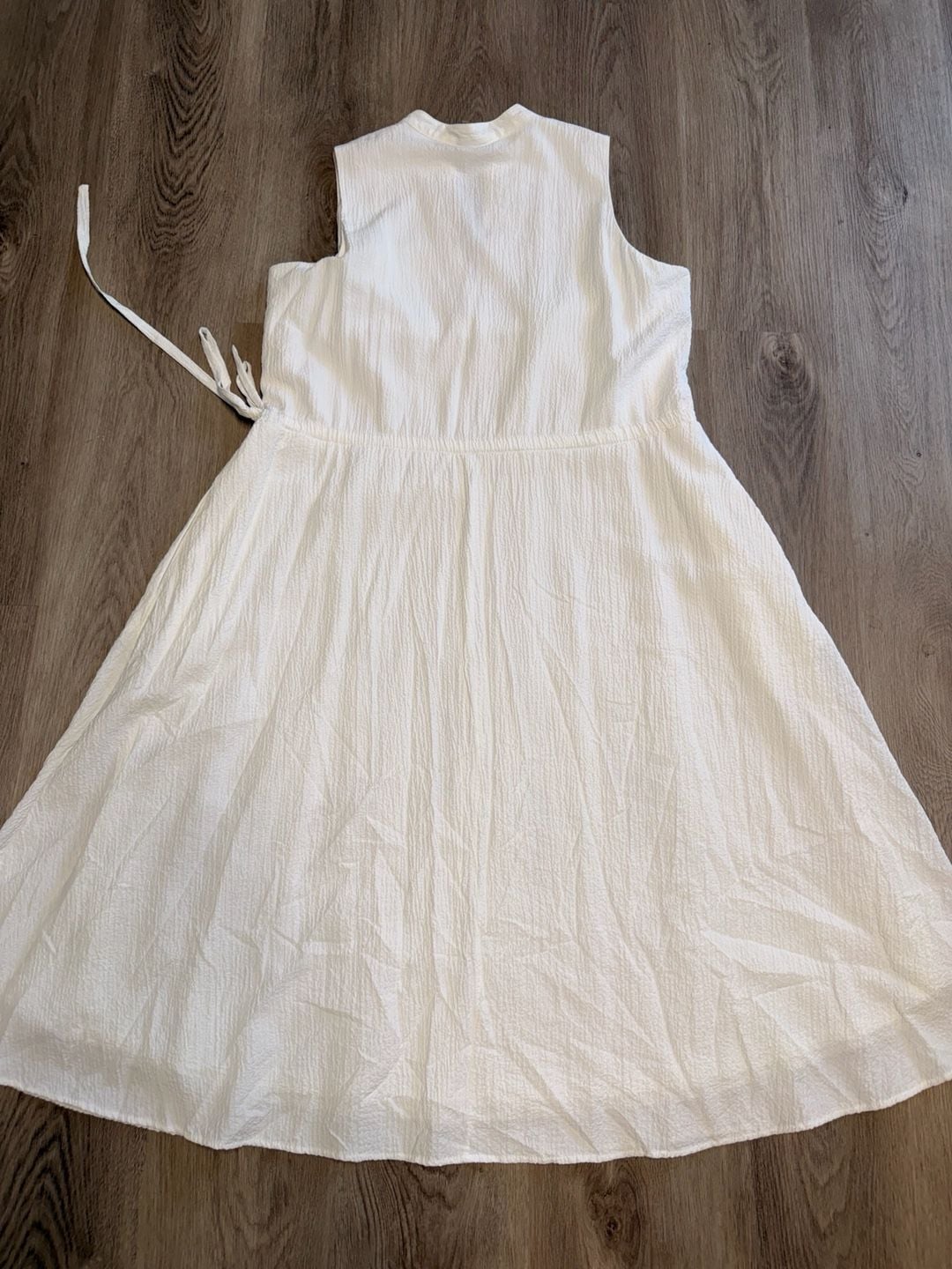 Anne Klein White Sleeveless Crinkle Midi Dress with Side Tie Size 16 5
