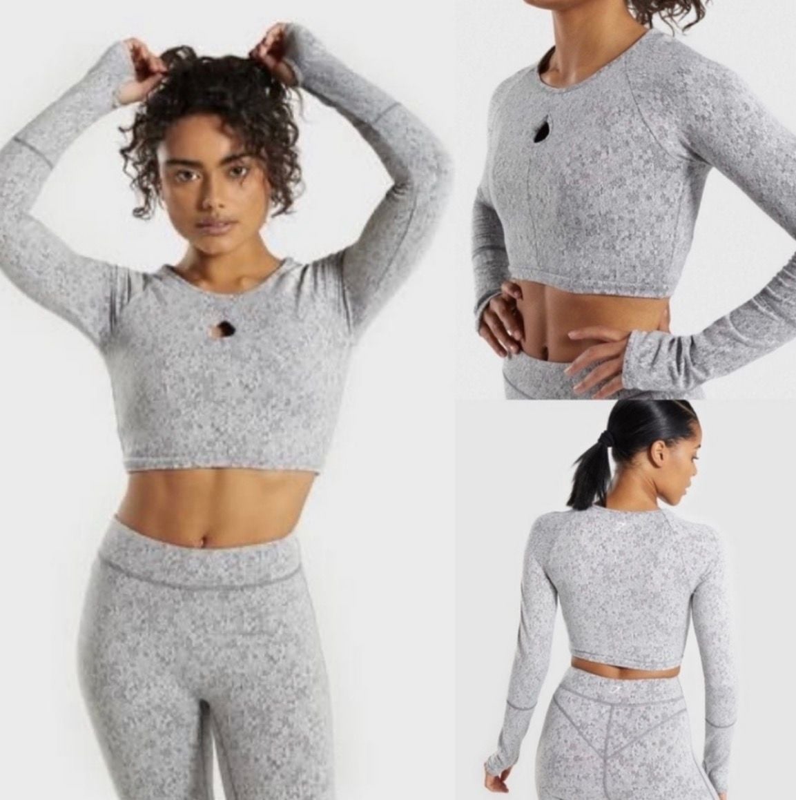 Gymshark Fleur texture long sleeve crop top Size:... 2