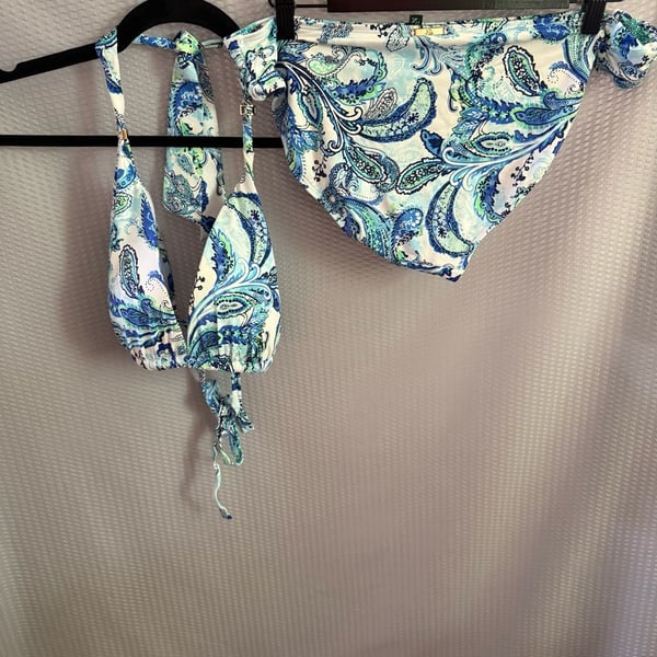 Lauren Ralph Lauren Blue Paisley Triangle Halter Bikini Set Size 16