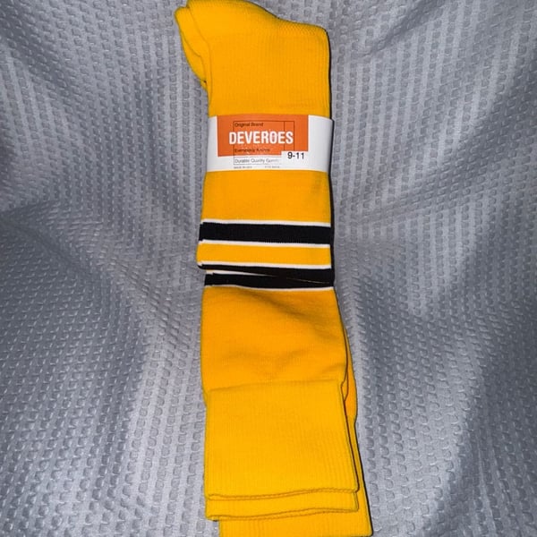 2 pack Deveroes Yellow Striped Athletic Crew Socks Size 9-11