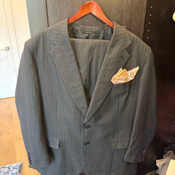Lou Myles Men's Grey Pinstripe 100% Wool 2-Piece Suit Made in Canada
