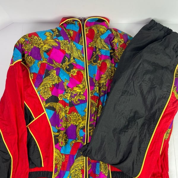 Northern Style Vintage 90s Baroque Print Nylon Tracksuit Set Size M