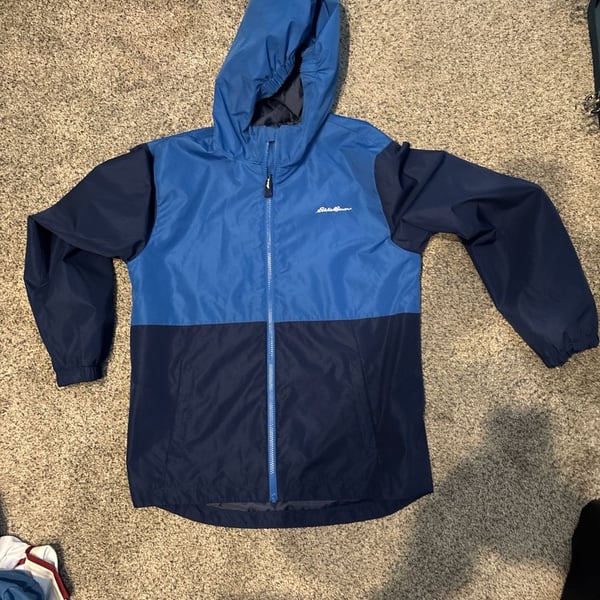 Eddie Bauer Kids L (14/16) Colorblock Hooded Windbreaker Jacket Blue