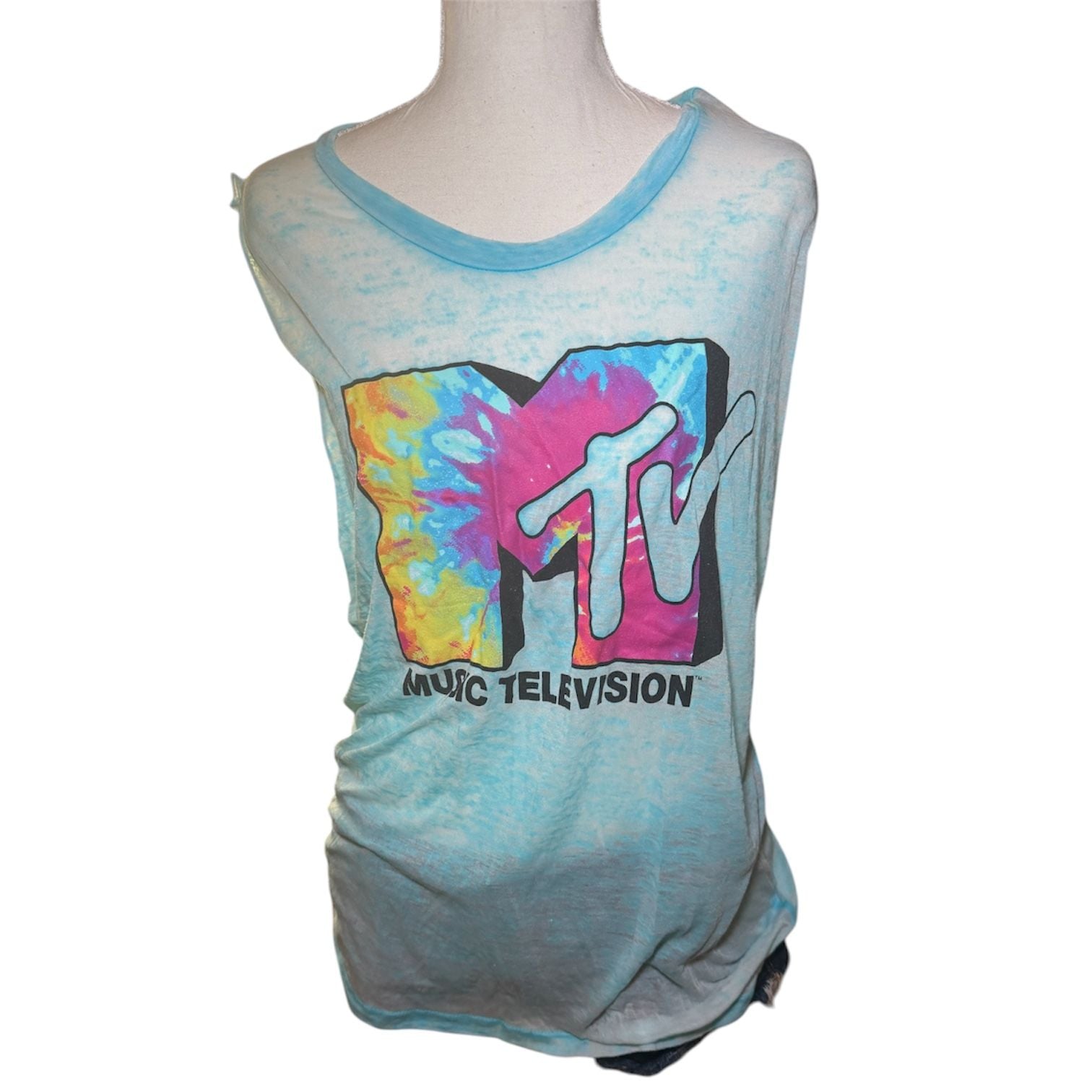 MTV Tie Dye Logo Tank Top Womens Large Blue Graphic Sleeveless Y2K Music TV 3