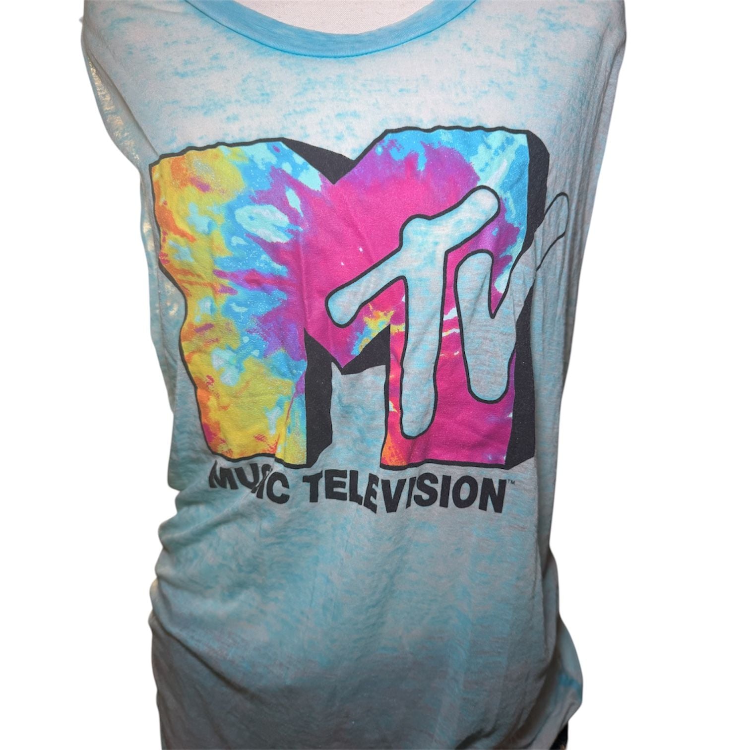 MTV Tie Dye Logo Tank Top Womens Large Blue Graphic Sleeveless Y2K Music TV 4