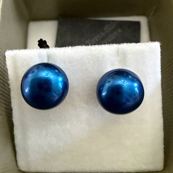 Honora Sterling Silver Electric Blue Cultured Button Pearl Stud Earrings