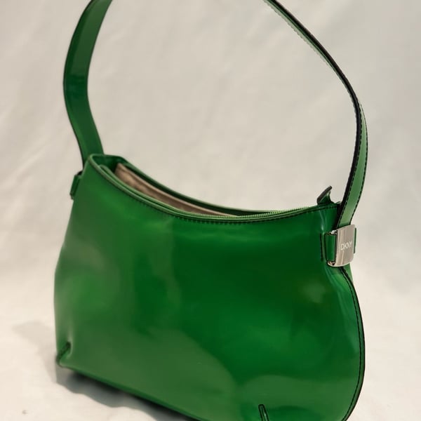 DKNY Vintage Green Patent Leather Baguette Shoulder Bag