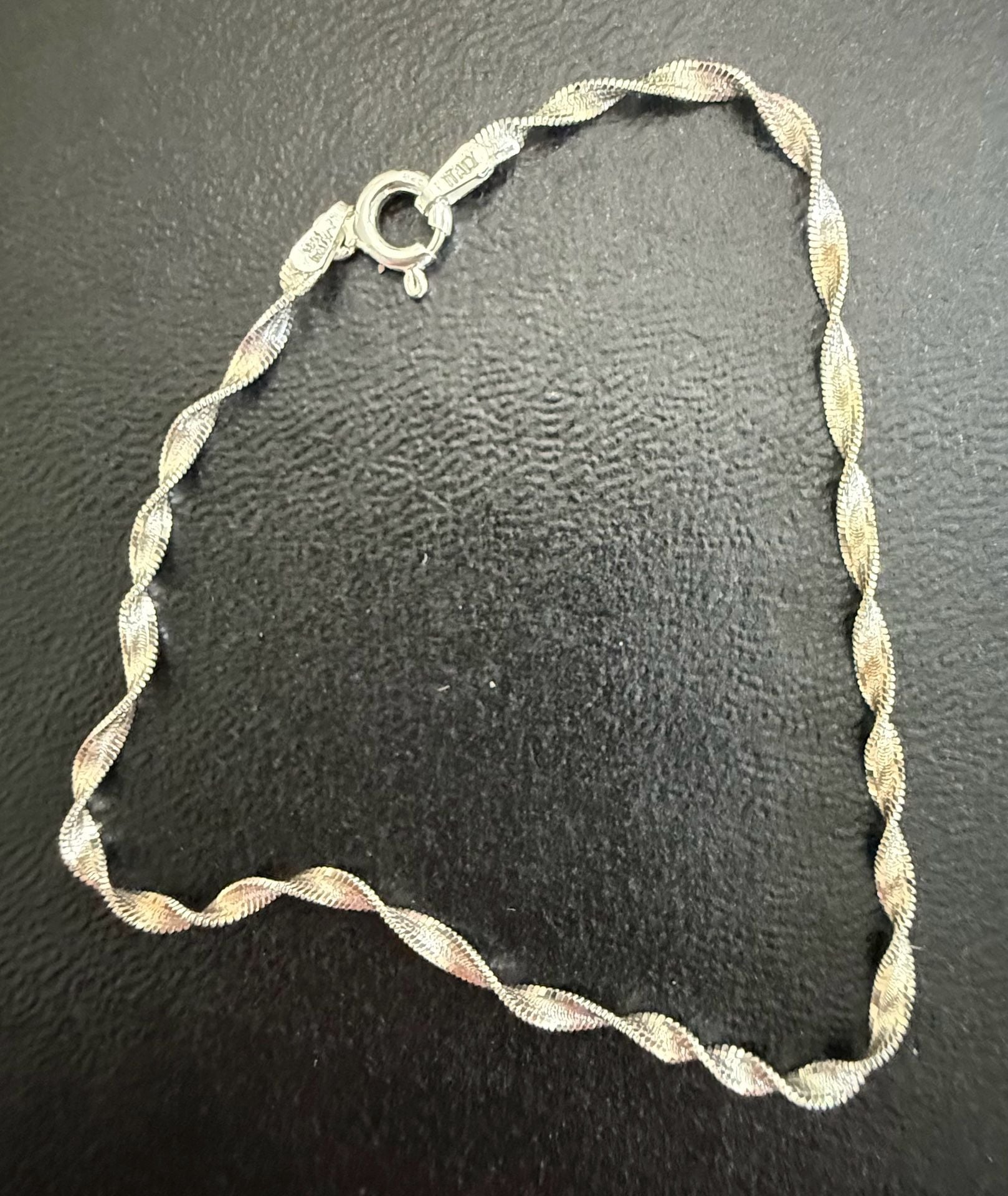Italian Sterling Silver 925 Twisted Herringbone Chain Bracelet 2