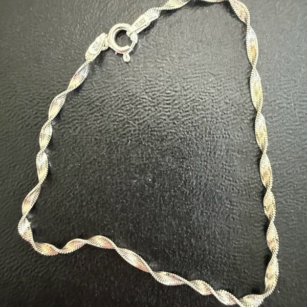 Italian Sterling Silver 925 Twisted Herringbone Chain Bracelet