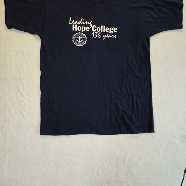 Vintage Fruit of the Loom Hope College 136 Years Anniversary T-Shirt Navy Blue XL