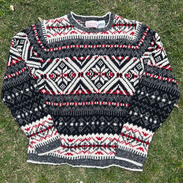 Basic Editions Holiday Vintage Fair Isle Snowflake Knit Sweater Small