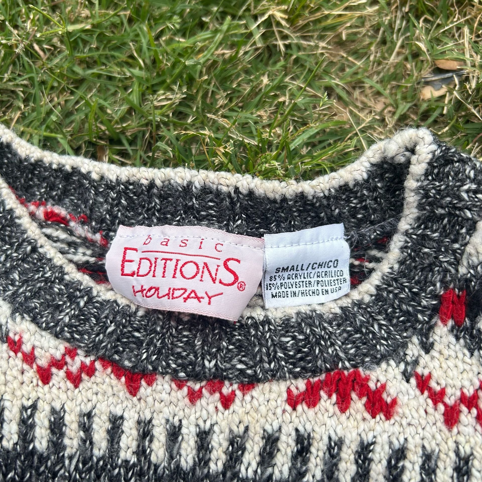 Basic Editions Holiday Vintage Fair Isle Snowflake Knit Sweater Small 3
