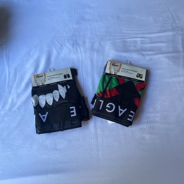 American Eagle Flex Boxer Brief 6" Inseam Size L 2-Pack Shark & Santa