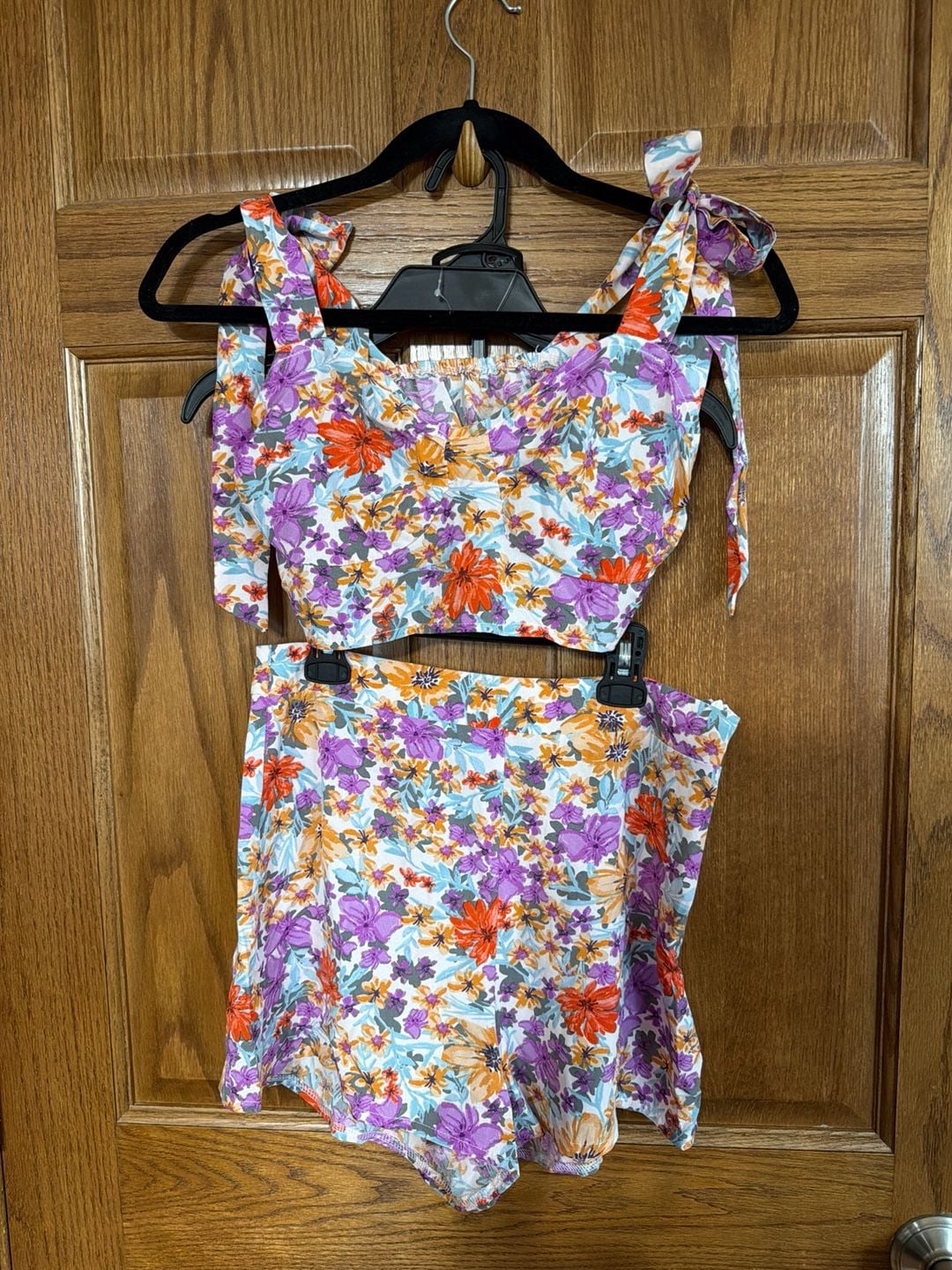 SHEIN Floral Print Tie Shoulder Crop Top and Shorts Set Size S 3
