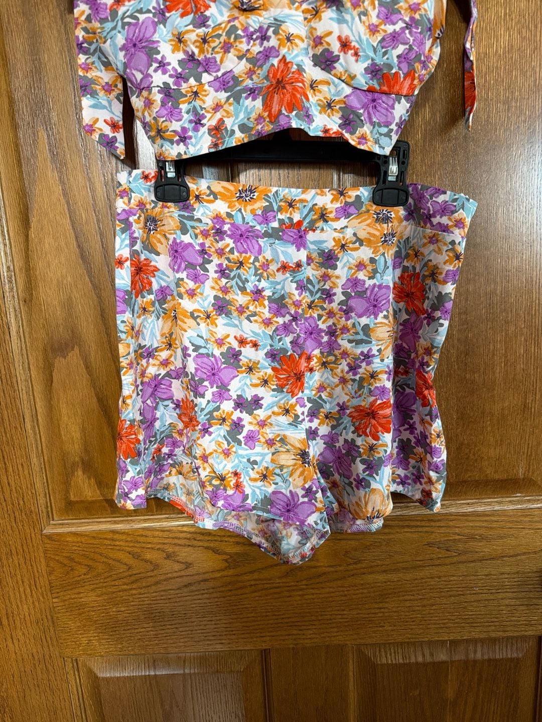 SHEIN Floral Print Tie Shoulder Crop Top and Shorts Set Size S 7