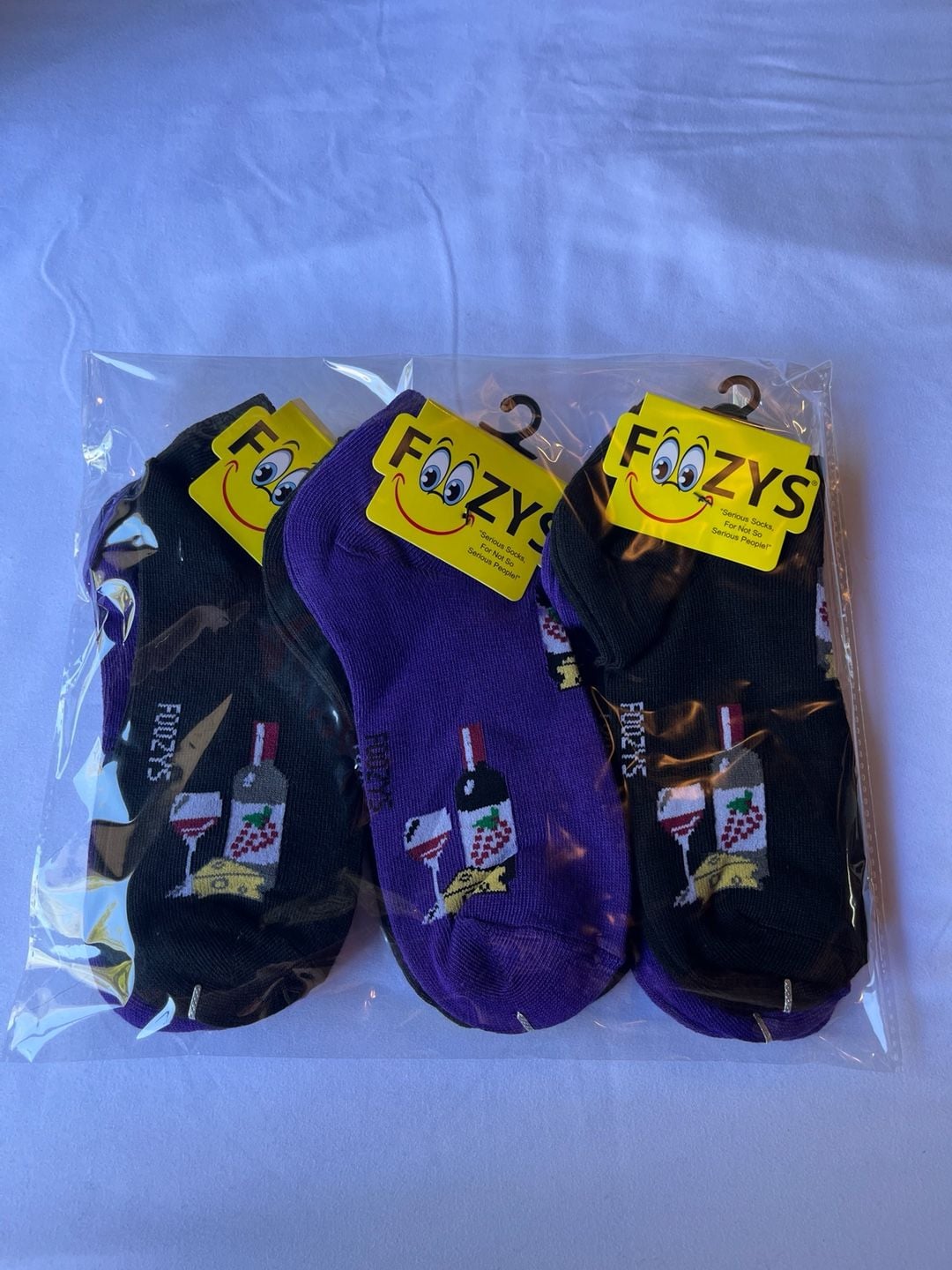 Foozys Wine & Cheese Low Cut Ankle Socks 6-Pack Size 9-11 x2 packs available 1