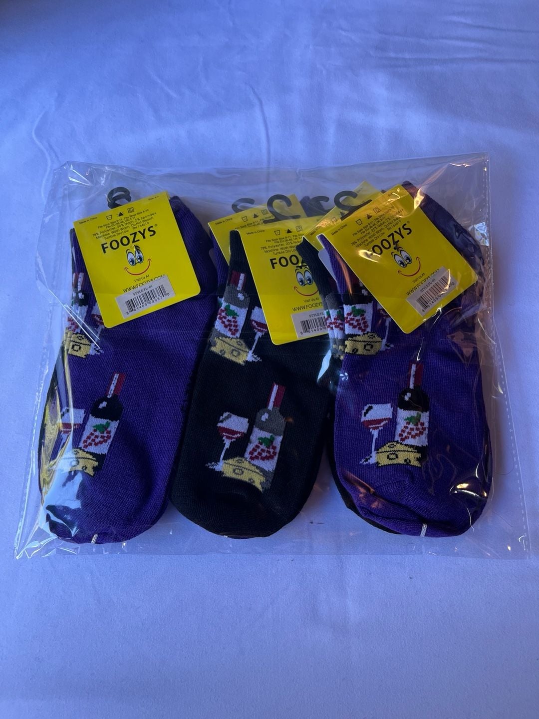 Foozys Wine & Cheese Low Cut Ankle Socks 6-Pack Size 9-11 x2 packs available 2