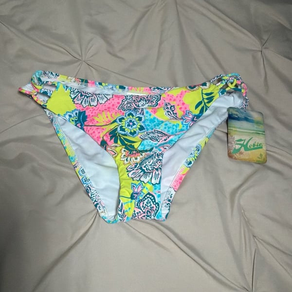 Hobie Women's Floral Tropical Print Strappy Side Bikini Bottoms Size Medium