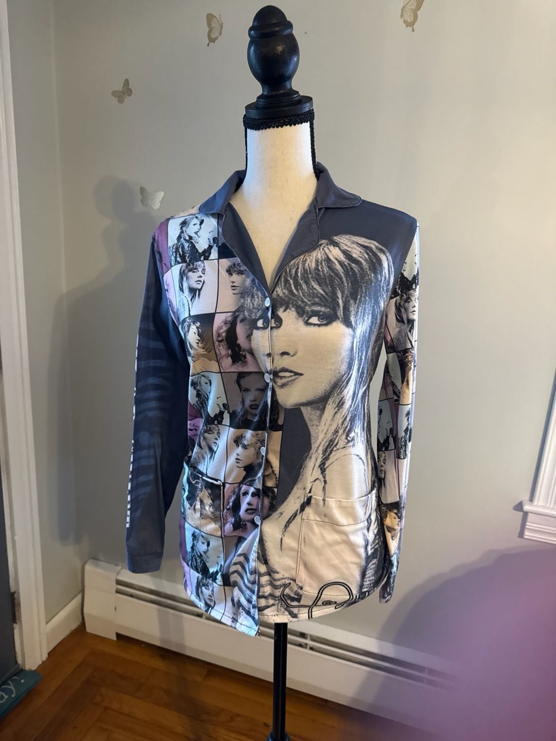 Taylor Swift The Eras Tour Collage Button Down Pajama Top Size S 1