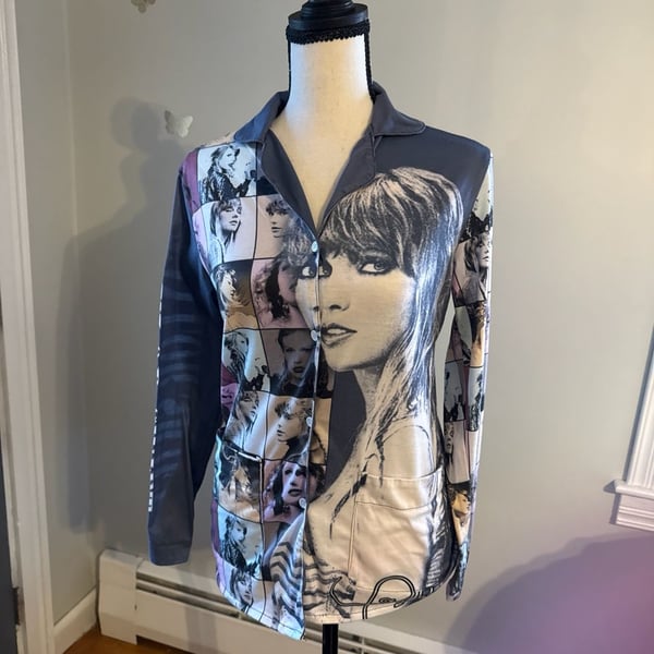 Taylor Swift The Eras Tour Collage Button Down Pajama Top Size S