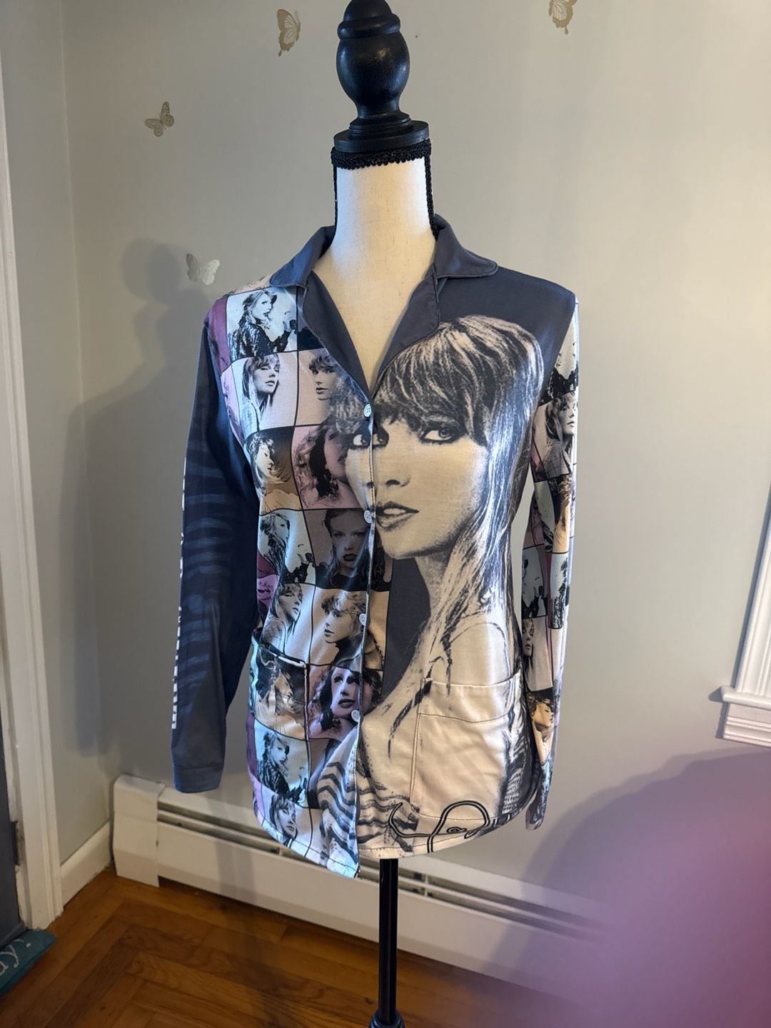 Taylor Swift The Eras Tour Collage Button Down Pajama Top Size S 2
