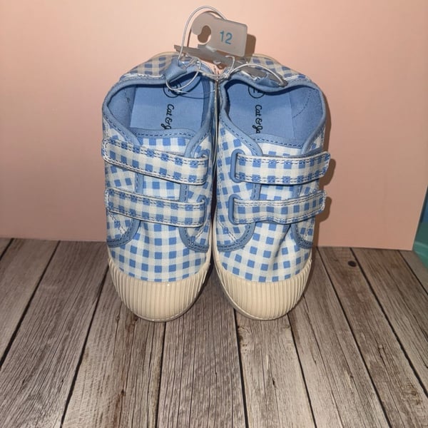 Cat & Jack Blue Gingham Checkered Canvas Sneakers Size 12