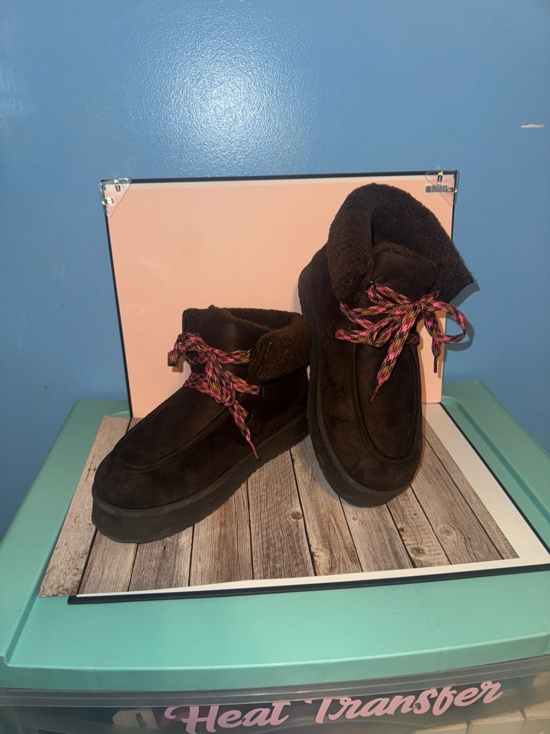 Falls Creek Sloane Brown Faux Fur Lined Platform Ankle Boots Size 11 2
